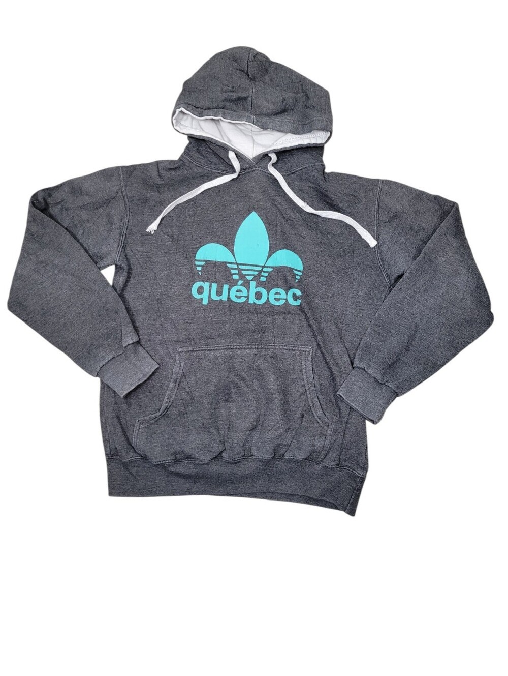 2/$20 Y2K Grey & Blue Quebec Logo Hoodie Sweatshirt Top Size: M